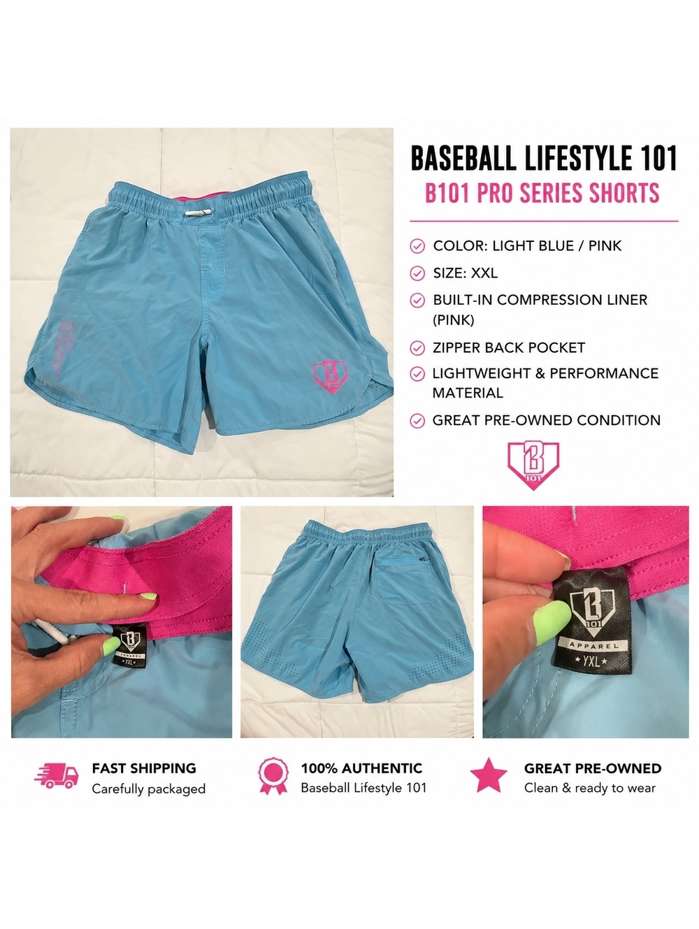 Baseball Lifestyle 101 (B101) Pro Series-style shorts, size XX